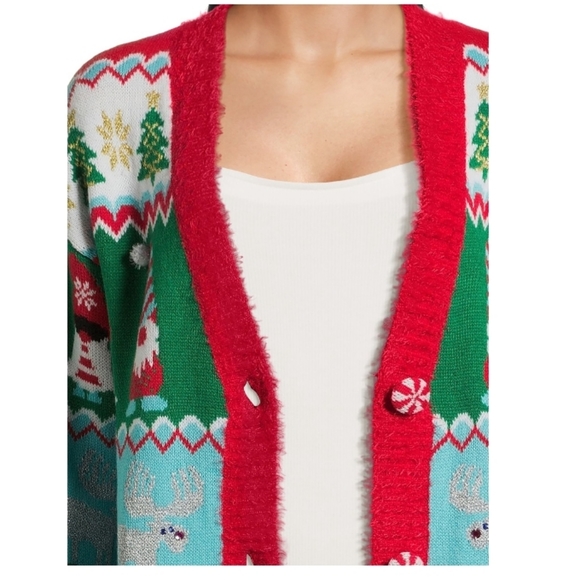 Womens Holiday Time Christmas Gnome Cardigan - Picture 2 of 14